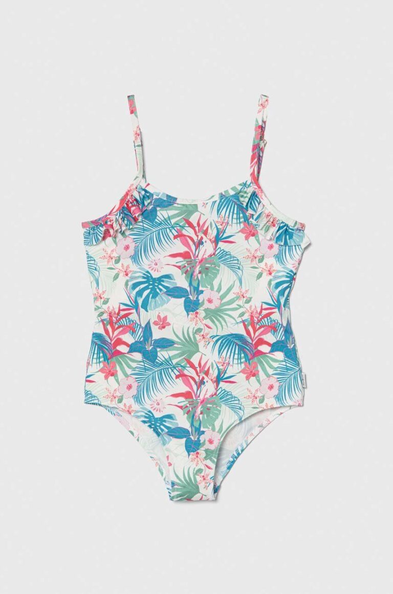 Pepe Jeans costum de baie dintr-o bucată pentru copii HIBISCUS FRILL SWIMSUIT culoarea verde