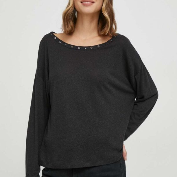 Pepe Jeans longsleeve din amestec de in culoarea negru