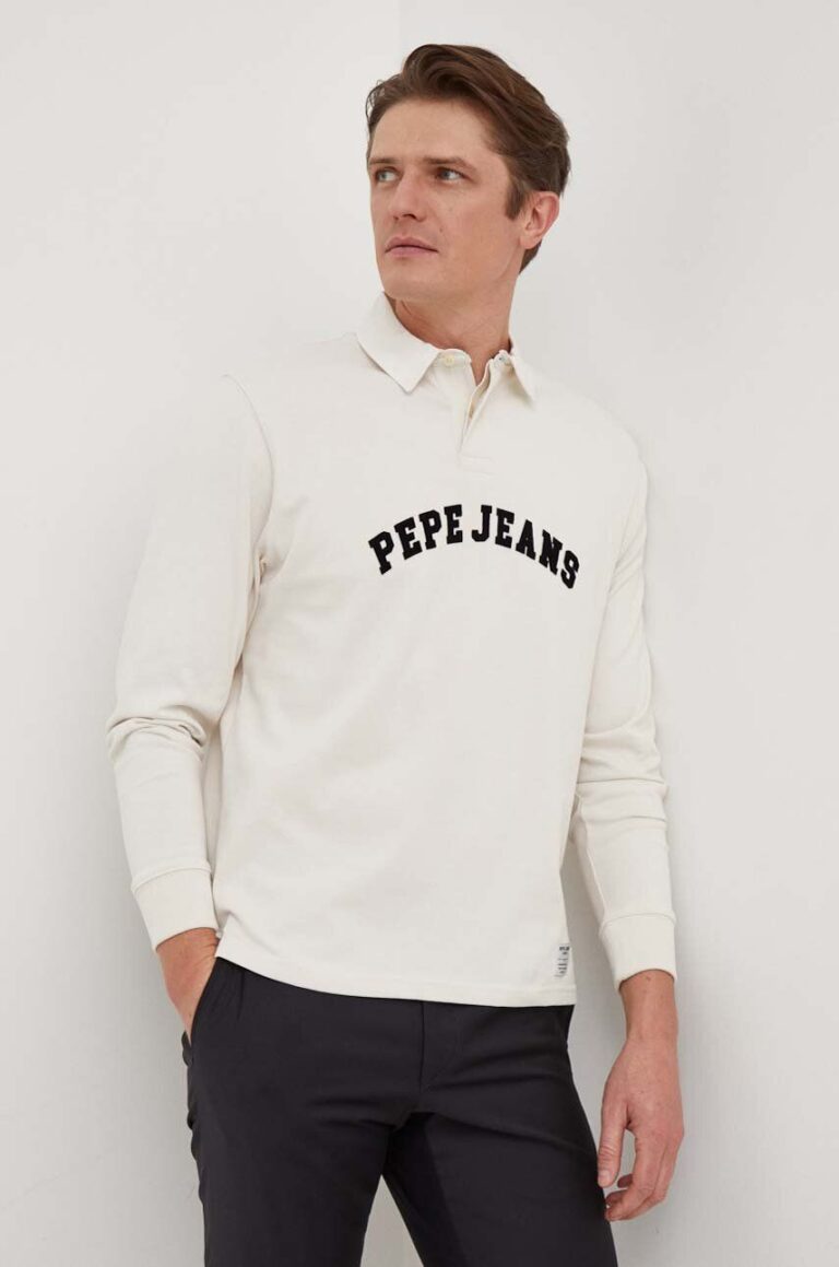 Pepe Jeans longsleeve din bumbac Harry culoarea bej