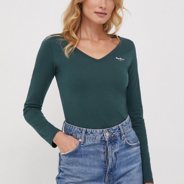 Pepe Jeans longsleeve din bumbac culoarea verde