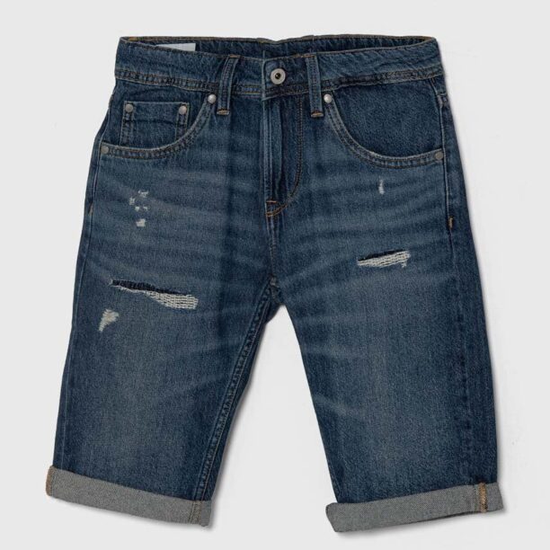 Pepe Jeans pantaloni scurti din denim pentru copii SLIM SHORT REPAIR JR culoarea albastru marin