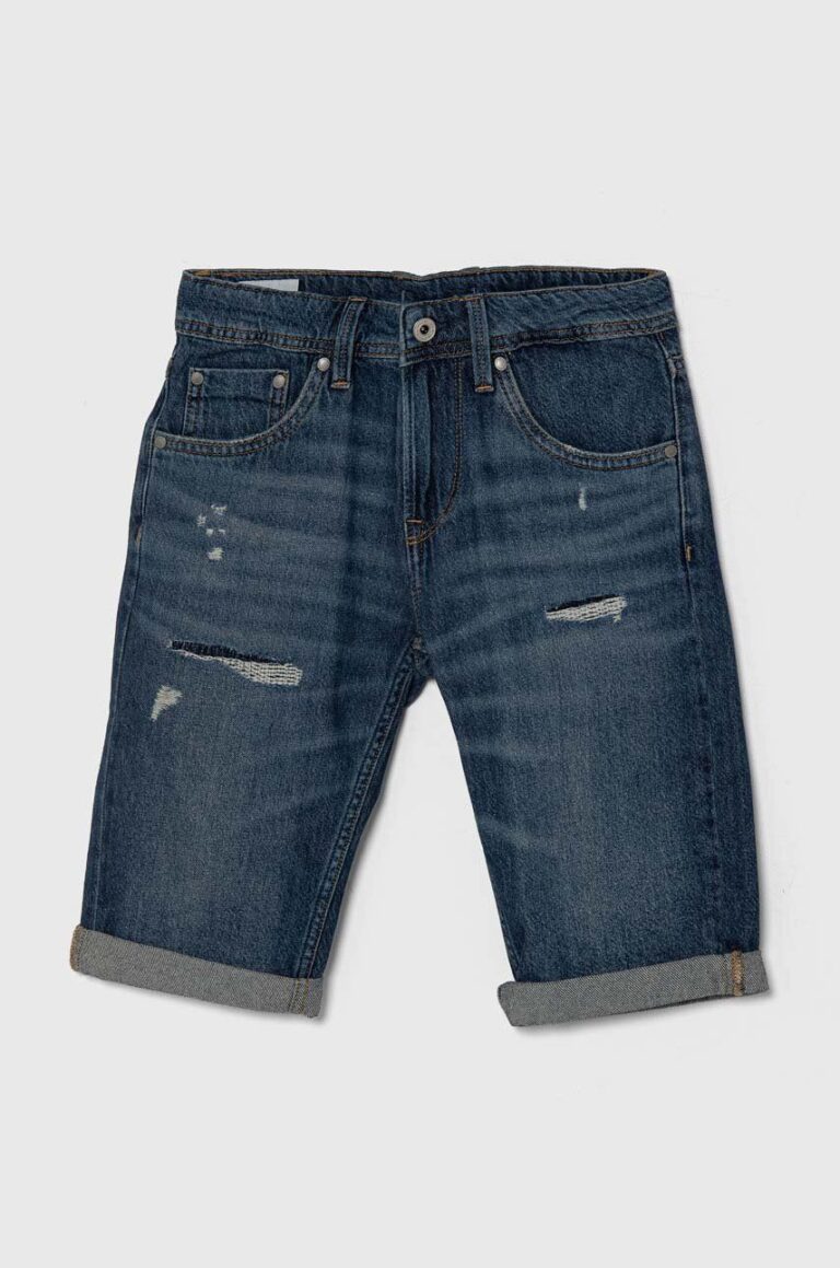 Pepe Jeans pantaloni scurti din denim pentru copii SLIM SHORT REPAIR JR culoarea albastru marin