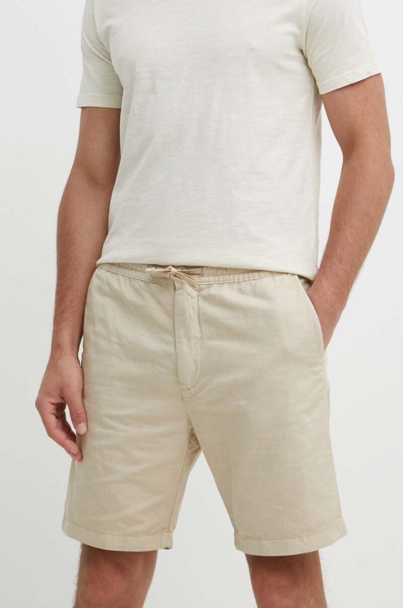 Pepe Jeans pantaloni scurti din in RELAXED LINEN SMART SHORTS culoarea bej