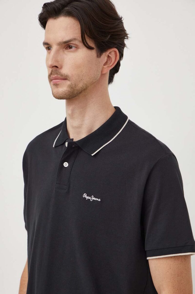 Pepe Jeans polo de bumbac Hans culoarea negru