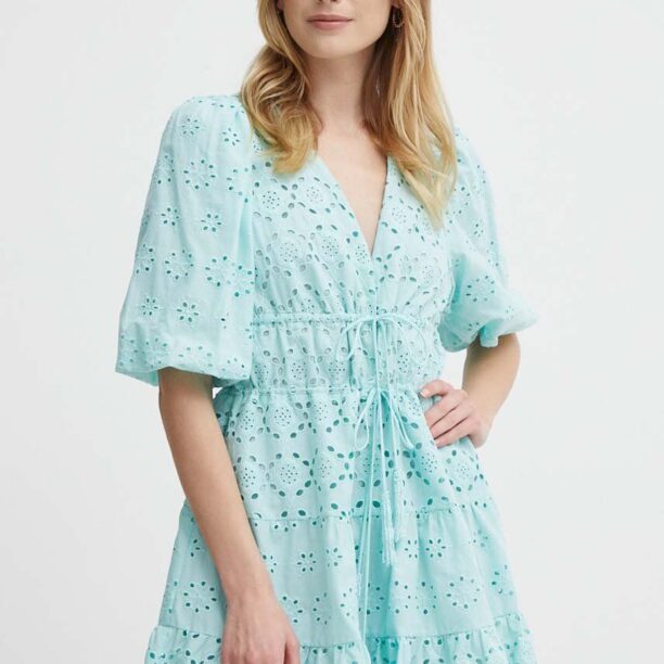 Pepe Jeans rochie din bumbac DELIA culoarea turcoaz