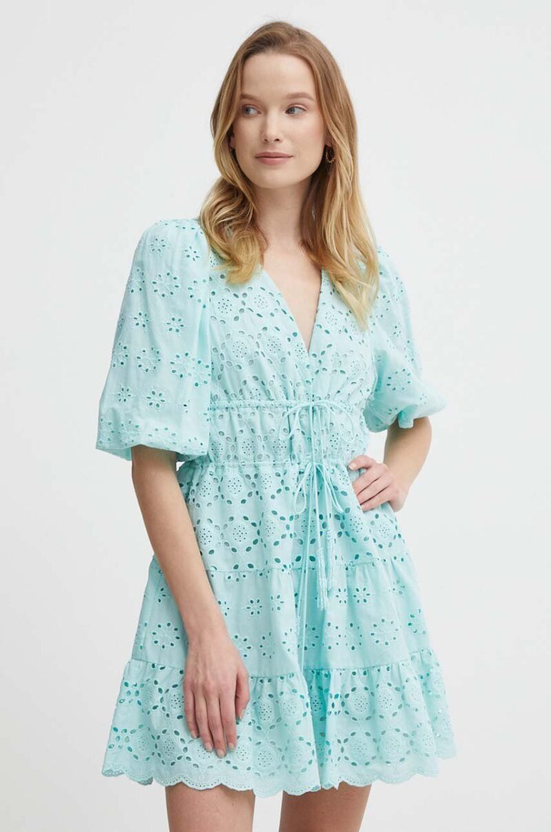 Pepe Jeans rochie din bumbac DELIA culoarea turcoaz