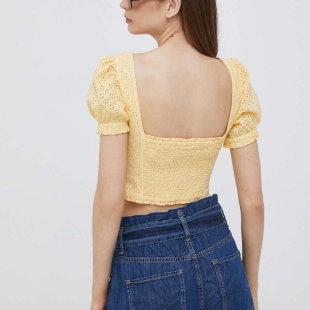 Pepe Jeans top din bumbac culoarea galben preţ