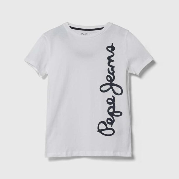 Pepe Jeans tricou de bumbac pentru copii WALDO culoarea alb