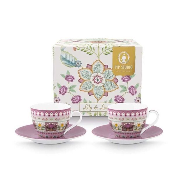 Pip Studio set de cești și farfurioare Lily & Lotus 120 ml 2-pack