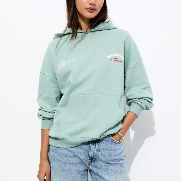 Pull&Bear Bluză de molton  verde mentă / roșu / alb