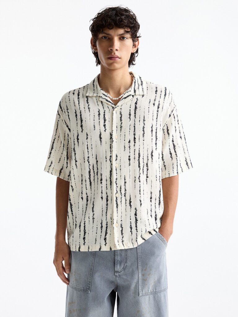 Pull&Bear Cămașă  negru / alb