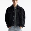 Pull&Bear Geacă de primăvară-toamnă  negru denim