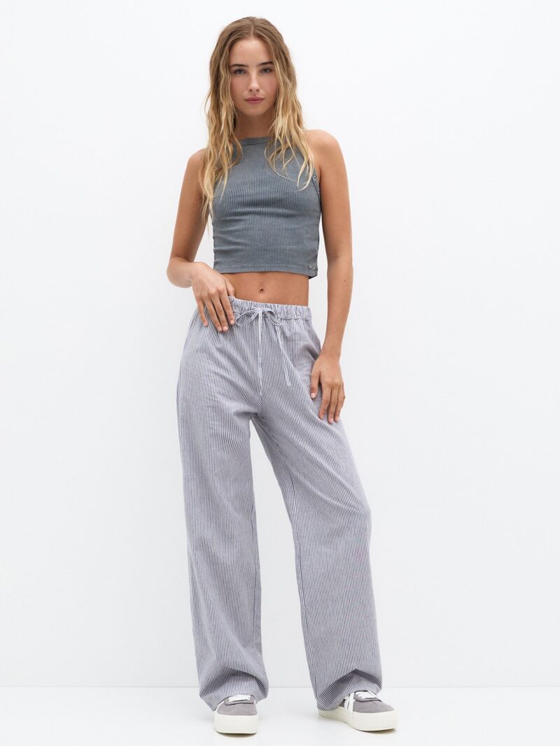 Cumpăra Pull&Bear Pantaloni  albastru marin / alb