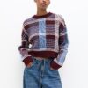 Pull&Bear Pulover  albastru regal / roşu închis / alb