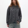 Pull&Bear Pulover  gri închis / alb