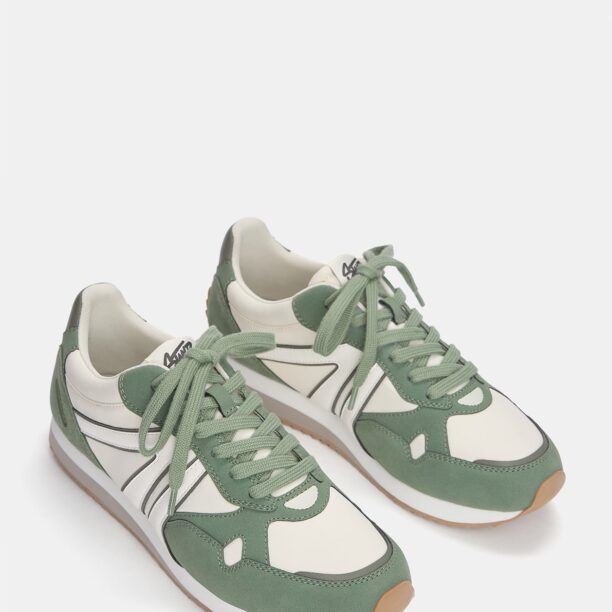 Original Pull&Bear Sneaker low  gri / verde jad / alb murdar