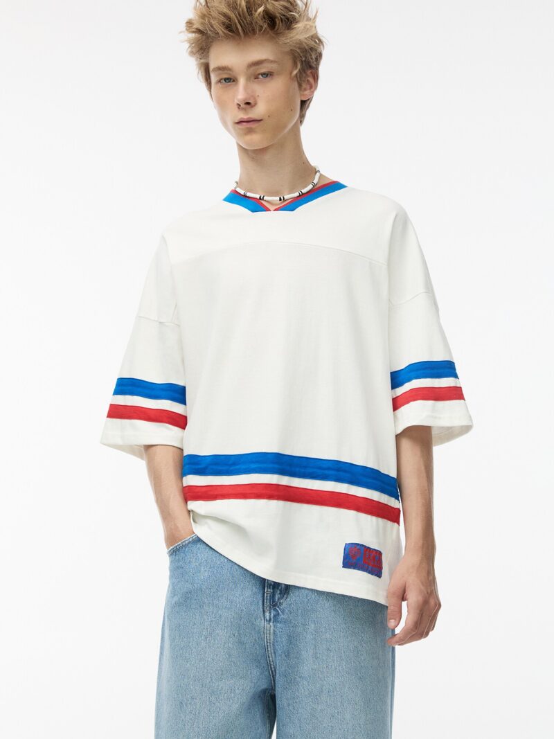 Pull&Bear Tricou  albastru deschis / roșu / alb