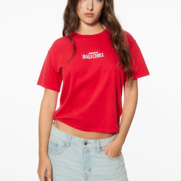 Pull&Bear Tricou  albastru deschis / roșu / alb