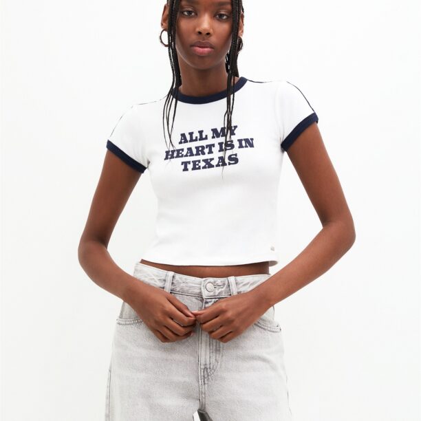 Pull&Bear Tricou  albastru închis / alb