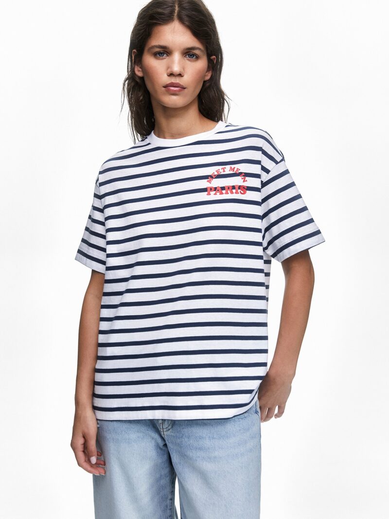 Pull&Bear Tricou  albastru marin / roșu / alb