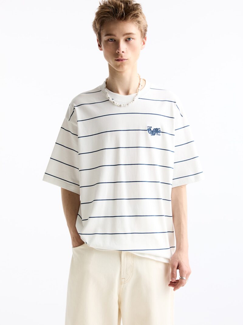 Pull&Bear Tricou  bleumarin / alb