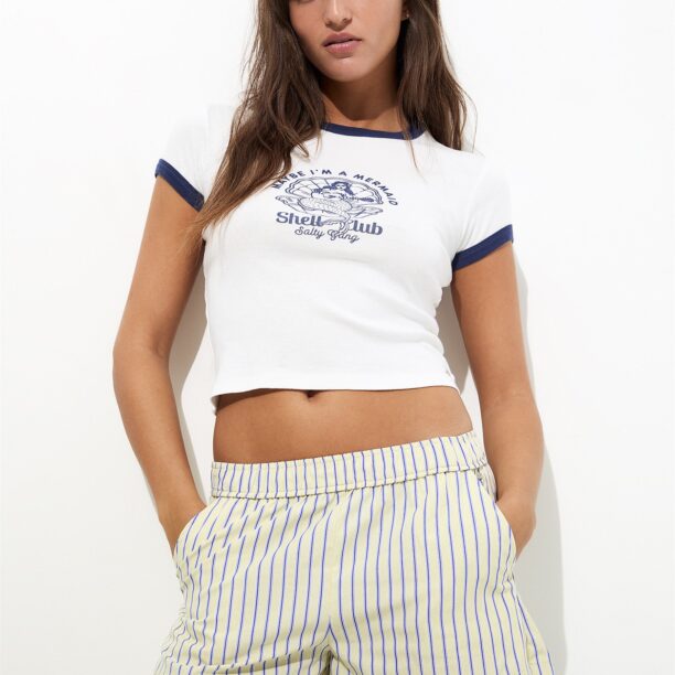 Pull&Bear Tricou  bleumarin / alb