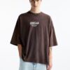 Pull&Bear Tricou  ciocolatiu / gri deschis