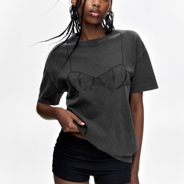 Pull&Bear Tricou  gri închis / negru