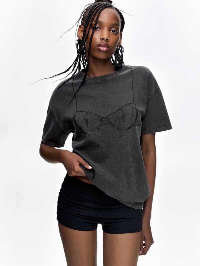 Pull&Bear Tricou  gri închis / negru