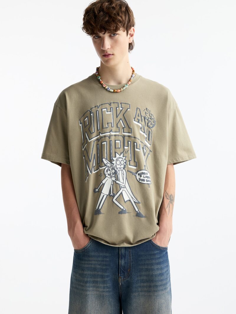 Pull&Bear Tricou  gri metalic / verde / alb