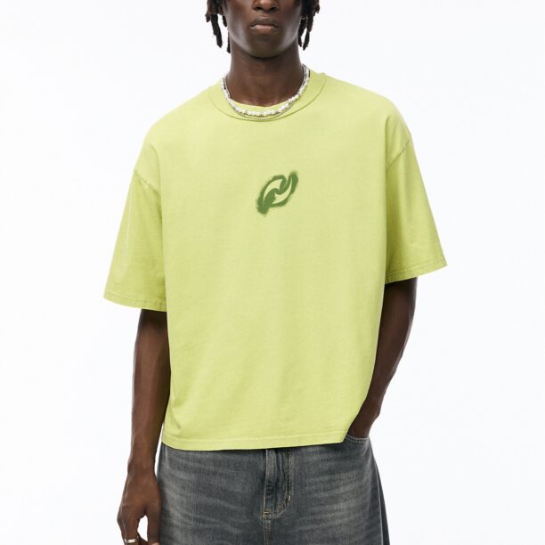 Pull&Bear Tricou  gri / verde limetă