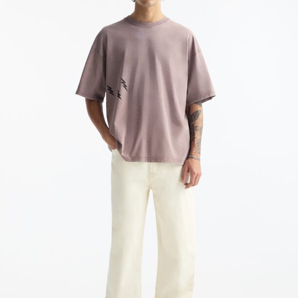 Cumpăra Pull&Bear Tricou  mauve / negru