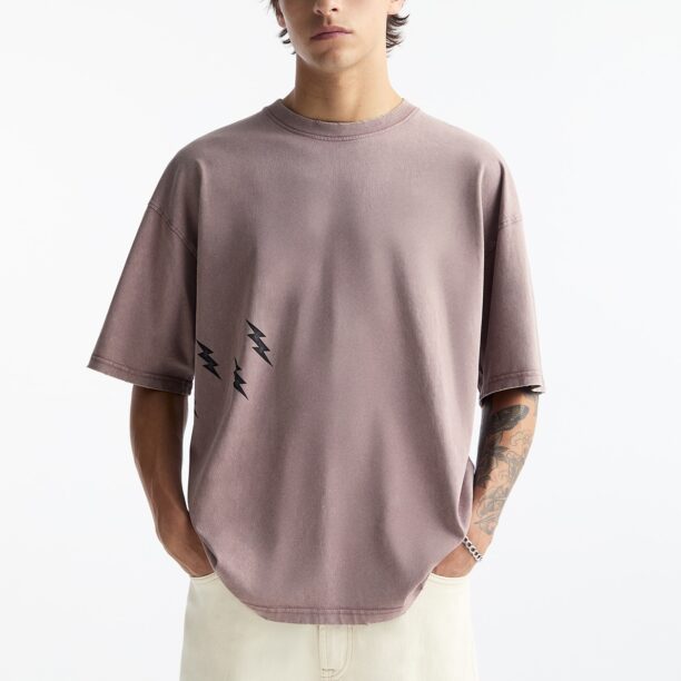 Pull&Bear Tricou  mauve / negru