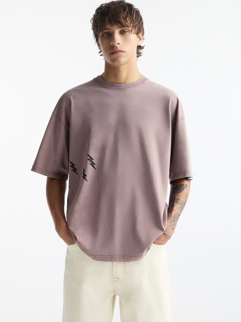 Pull&Bear Tricou  mauve / negru