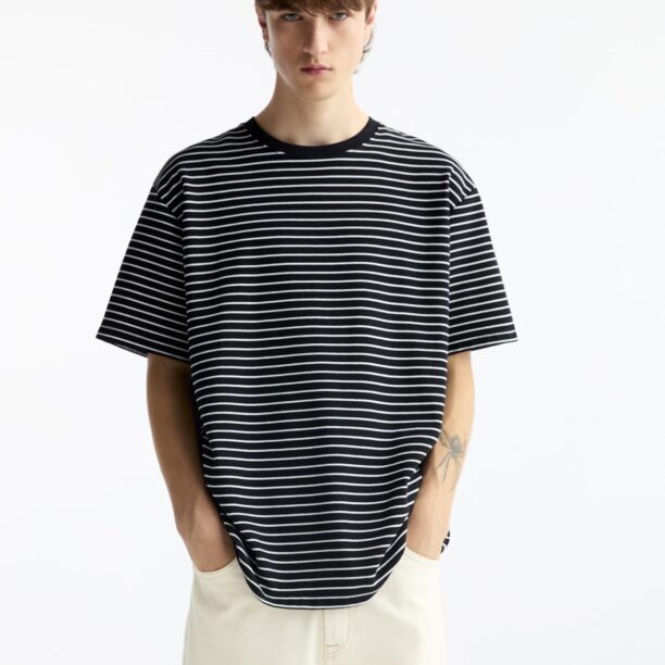 Pull&Bear Tricou  negru / alb