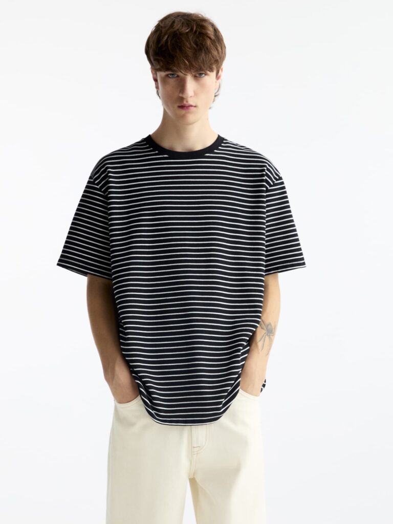 Pull&Bear Tricou  negru / alb