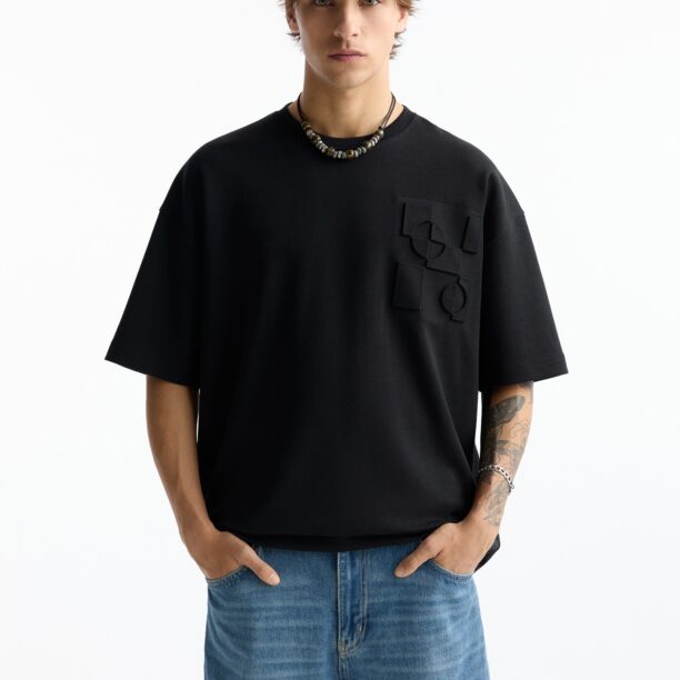 Pull&Bear Tricou  negru / alb