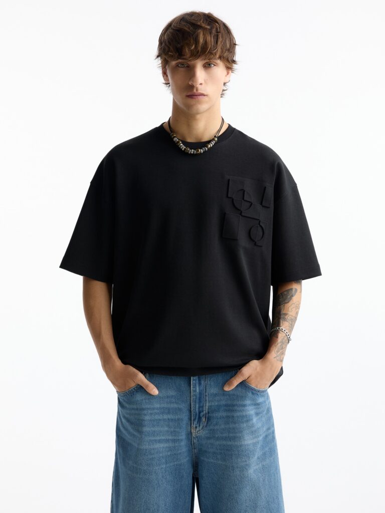 Pull&Bear Tricou  negru / alb