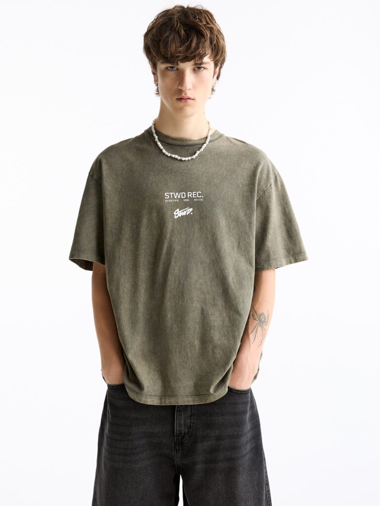 Pull&Bear Tricou  oliv / alb