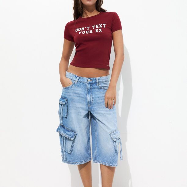 Cumpăra Pull&Bear Tricou  roșu merlot / alb