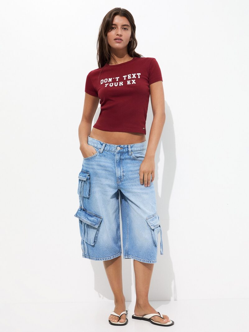 Cumpăra Pull&Bear Tricou  roșu merlot / alb