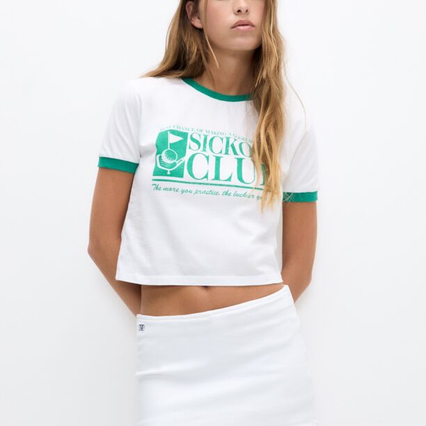 Pull&Bear Tricou  verde / alb