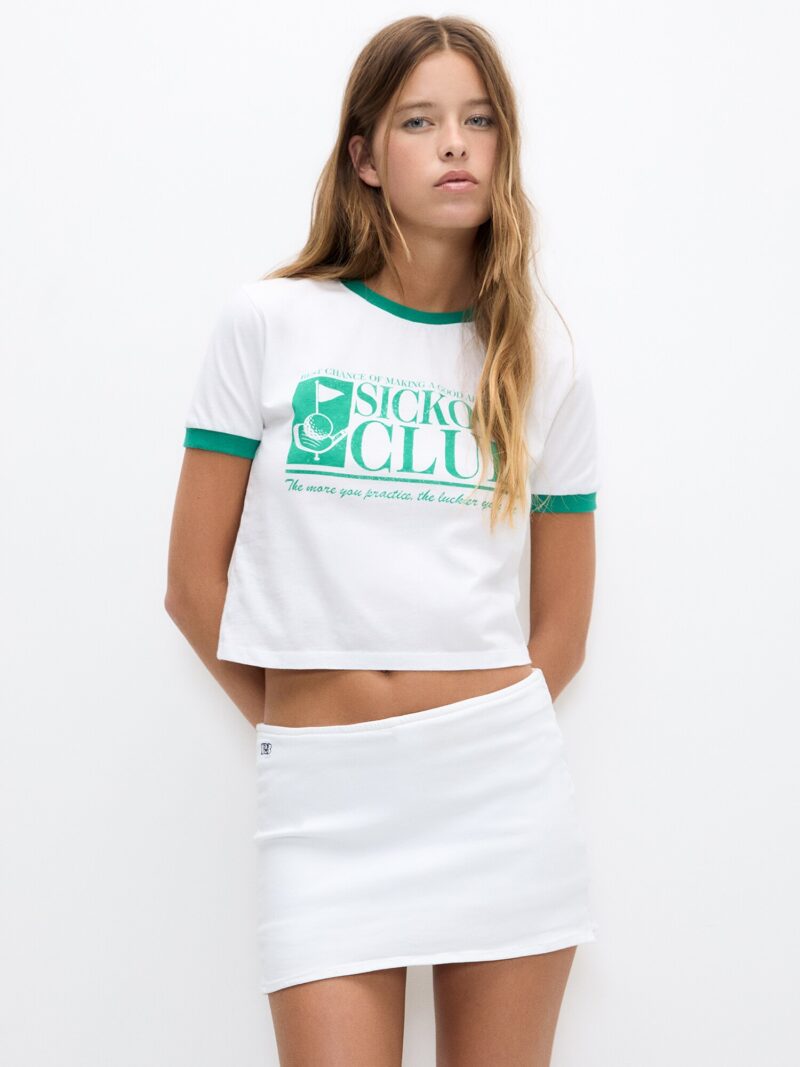 Pull&Bear Tricou  verde / alb