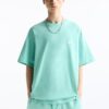 Pull&Bear Tricou  verde mentă / alb