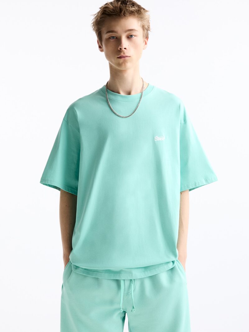 Pull&Bear Tricou  verde mentă / alb