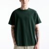 Pull&Bear Tricou  verde pin / alb