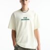 Pull&Bear Tricou  verde pin / alb natural