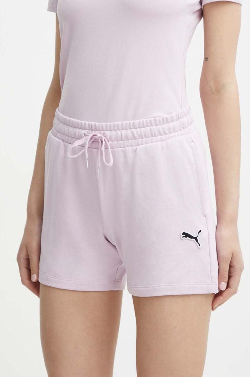 Puma pantaloni scurti din bumbac BETTER ESSENTIALS culoarea roz