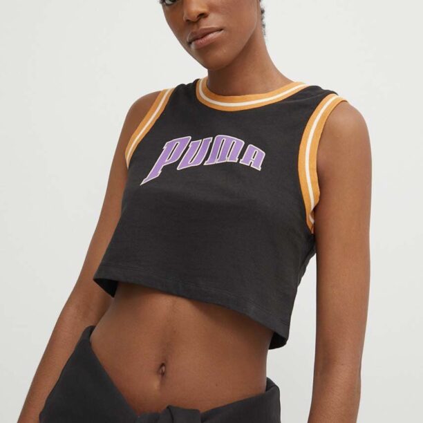 Puma top din bumbac Graphic culoarea negru