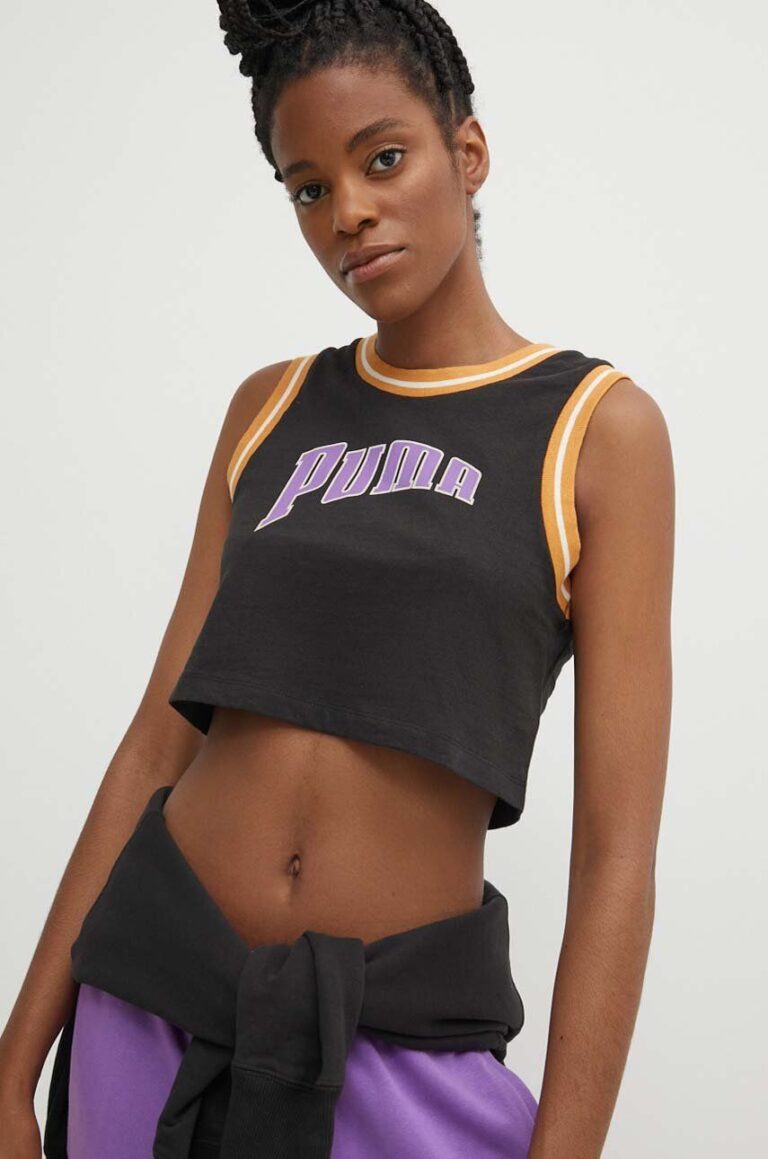 Puma top din bumbac Graphic culoarea negru